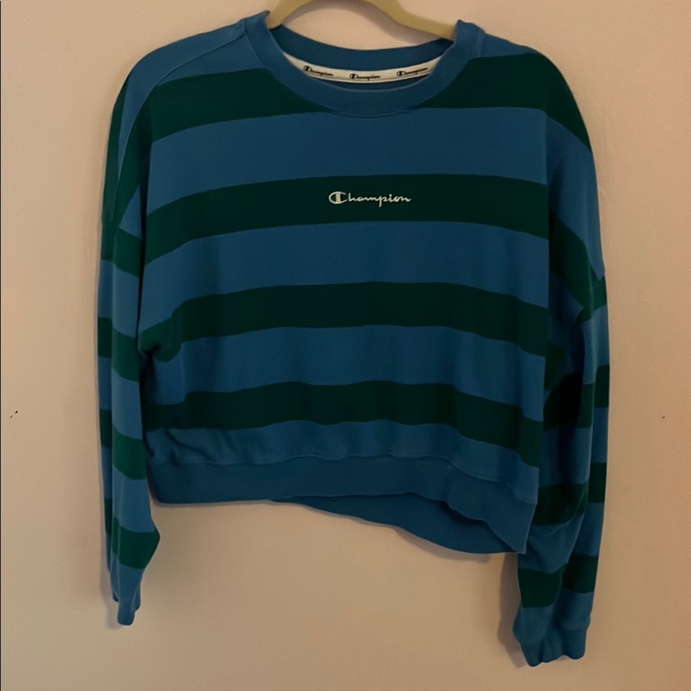 Champion Blue and Green Striped Crewneck